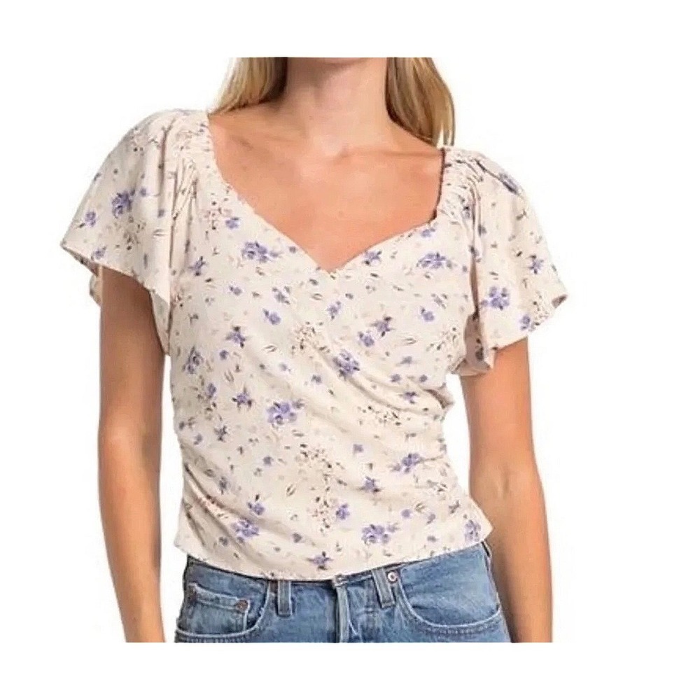 ASTR the Label Periwinkle Floral Wrap Blouse Boho Chic NWT